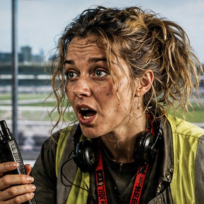 Roxy, trackside in hi-vis, radio in hand mid-shout